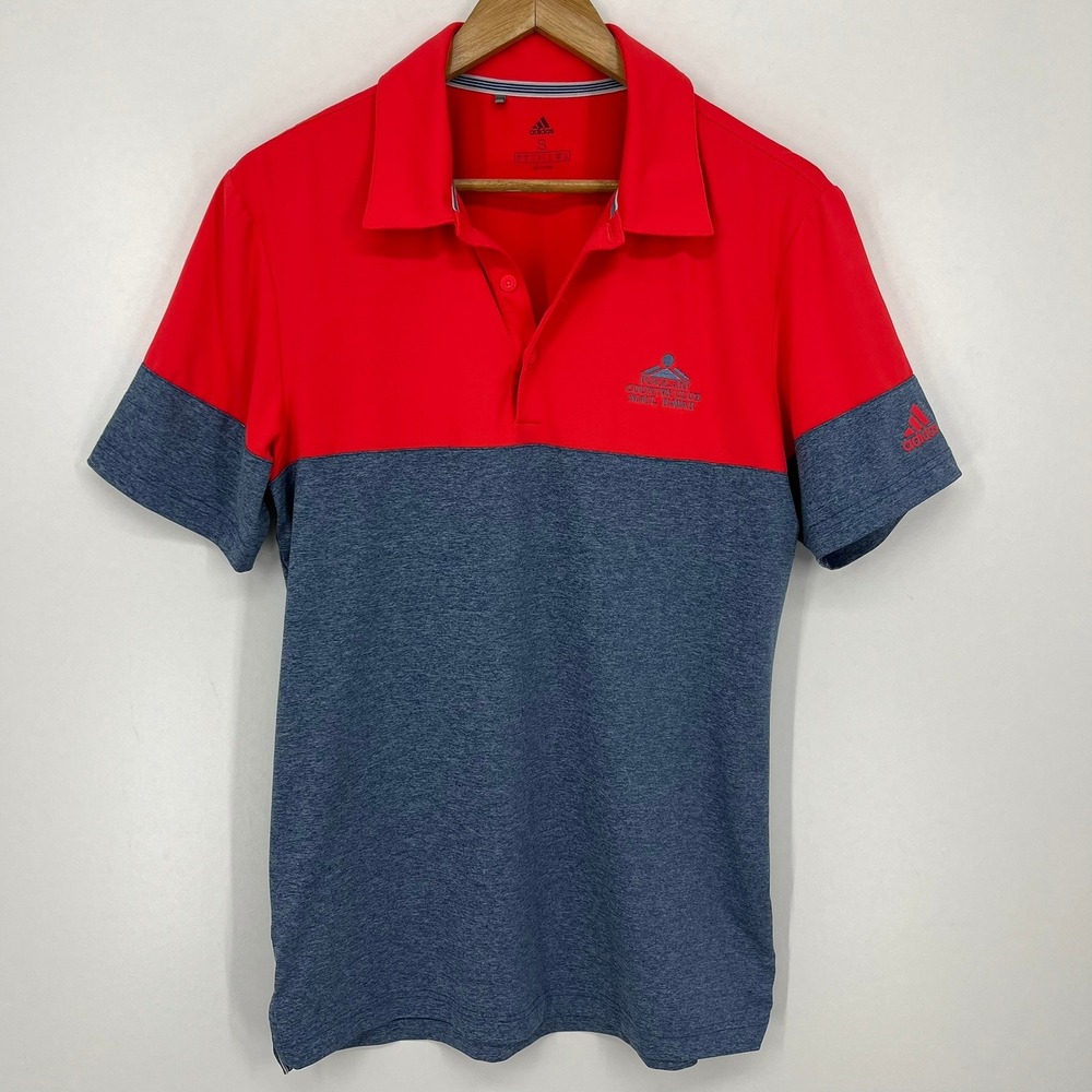 Adidas Mens S Polo Shirt Red Blue Colorblock Pukalani‎ Country Club Maui Hawaii
